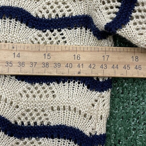 Vintage RK Knits Youth Sweater Girl Size 14  Knitted Striped Blue Beige Stretch - Picture 7 of 13